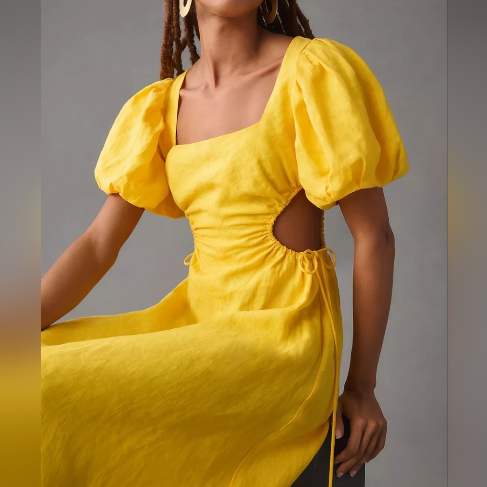 NWT FARM RIO | $220 Yellow Cutout Midi Dress - Picture 3 of 7